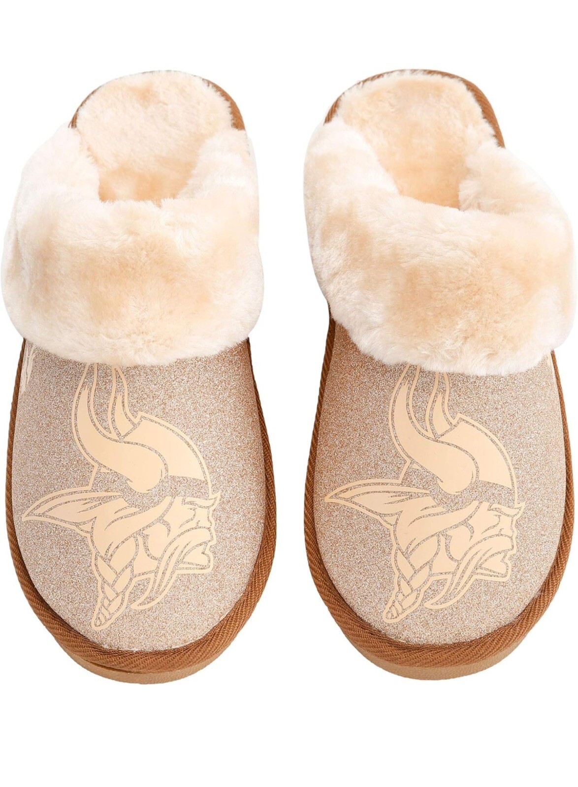 PANTOFOLA D’ORO FOCO Minnesota Vikings mocassino donna glitter schiena aperta pelliccia L 9 10