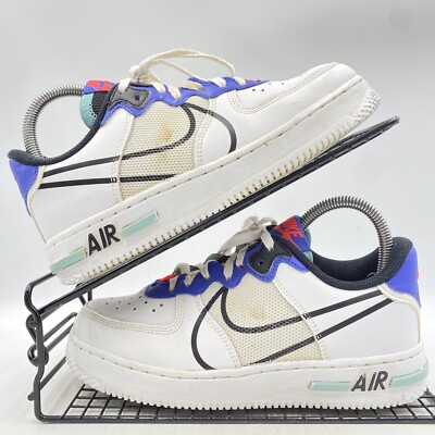 Nike Air Force 1 React Weiß Blau Rot Turnschuhe Größe UK 4,5 Damen Leder Fitnessstudio