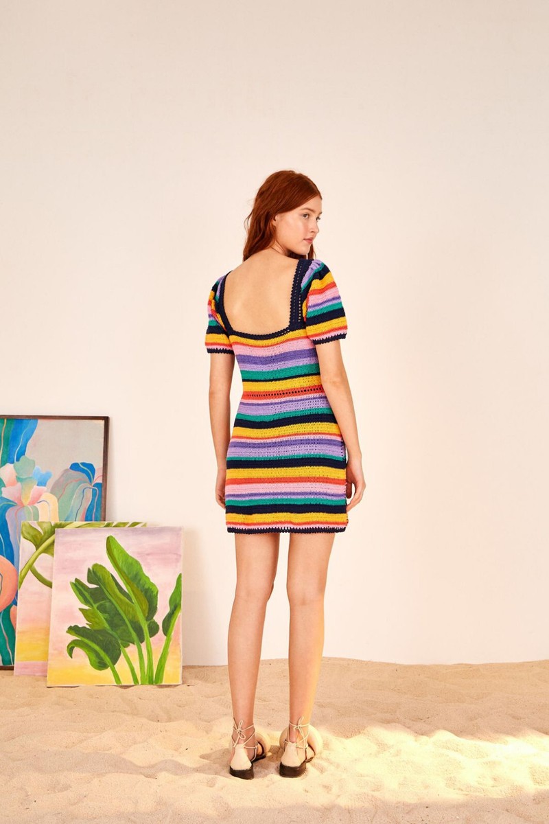 rainbow crochet mini dress Rainbow Crochet Mini Dress: Handmade Cotton Festival Beachwear
