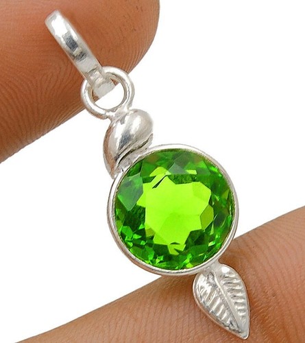 Leaf 3CT Natural Peridot 925 Sterling Silver Pendant Jewelry 1 1/2" Long @11-6