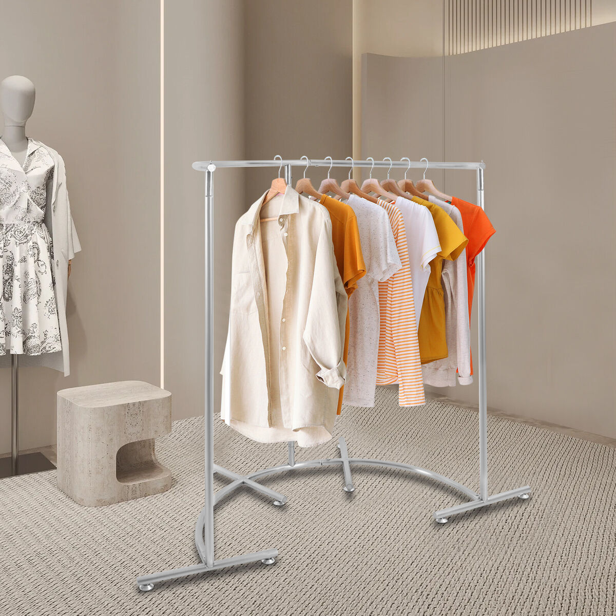 Stainless Standing Clothes Store Clothing Hanging Garment Display