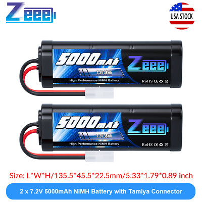 2x Zeee 7.2V 5000mAh NiMH Battery Tamiya Plug for RC HPI