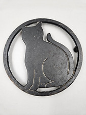 Cat Silhouette Cast Iron Black Metal Round Trivet Cat Lovers Trivet 5.5 in Round