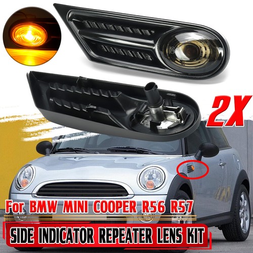 Coppia Freccia Luce Luci Laterale Per Mini Cooper R56 R57 2007-2014 Nero - Picture 3 of 9
