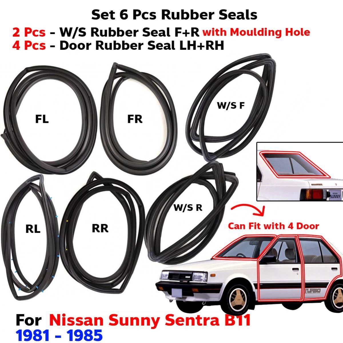 Windshield w Moulding Door Rubber Set 6 Fits Nissan Sentra B11 4D