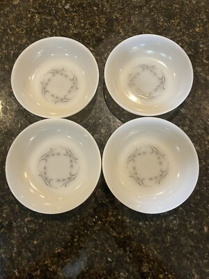 Fire King Small Soup Cereal Bowls Dessert Milk Glass Silver Wheat Set of 4 Oven