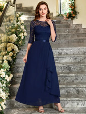 Miusol Floral Lace Chiffon Occasion Dress UK Small UK 8 - 10 Dark Blue £58.99
