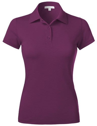 WOMENS POLO Shirts Premium Soft Short Sleeve Casual Uniform Extra Slim Tee - Picture 69 of 80