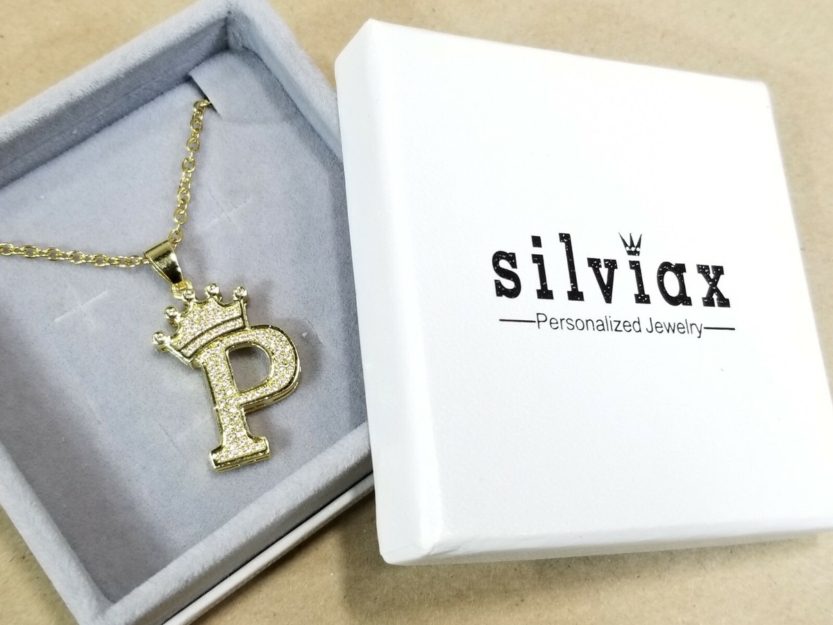 Silviax Crown Letter Pendant Personalized Custom Gold Plated