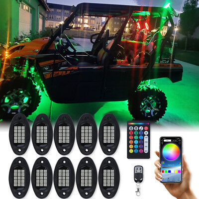 For Kawasaki Teryx4 750 800 1000 UTV ATV 10 Pods RGB LED Rock Lights Underbody