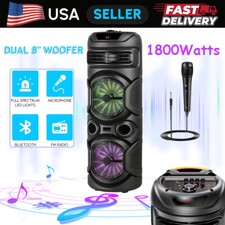 Dual 8" Bluetooth Karaoke Party Portable Speaker with Microphone and RGB Lights