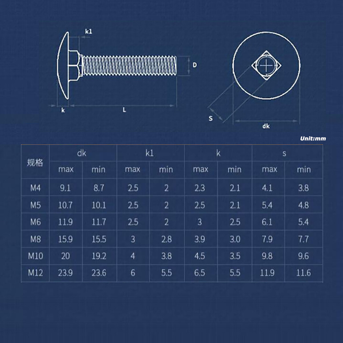 Carriage Bolts Cup Square Dome Coaches Screws A2 Stainless M4 M5 M6 M8