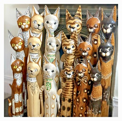 Katzenstatue aus Holz 100 cm 80 cm 60 cm Katze Ornament Geschenk Katze Set