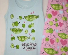 Womens David & Goliath Give Peas A Chance Pajamas PJ's Sleep Lounge Set 