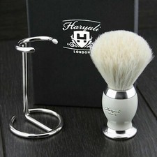 Men Shaving Kit Pure White Bristles Hair Shaving Brush Stainless Steel Stand Set
