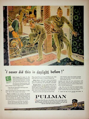 Original Railroad & Trains ADs: Carrying mass of troop movements -Pullman