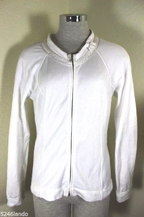 Louis VUITTON White Zipper Cotton Jacket Sweater Cardigan Italy L Large 6 7  8