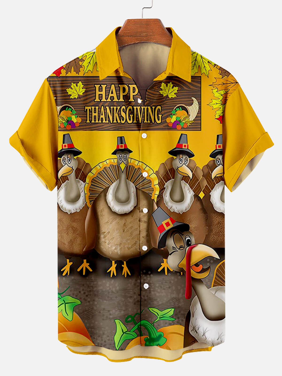 Thanksgiving Turkey Party Mens Short Sleeve Hawaiian Shirt