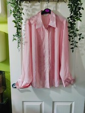 M&S Women Shirt Blouse In Light Pink Size UK 20 Long Sleeve Sequin Sheer