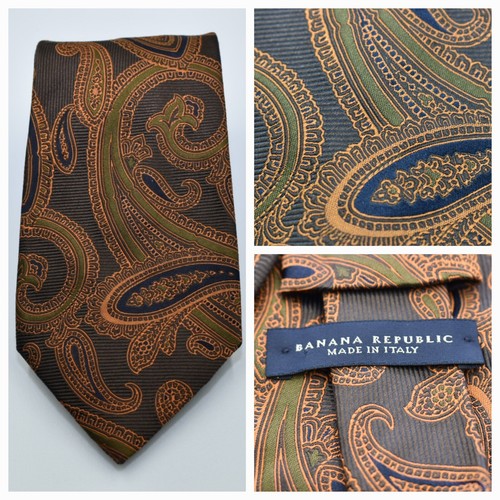 Banana Republic Seidenkrawatte Kupfer, Braun, Grün, Blau Paisley Krawatte Italienisch Herbst