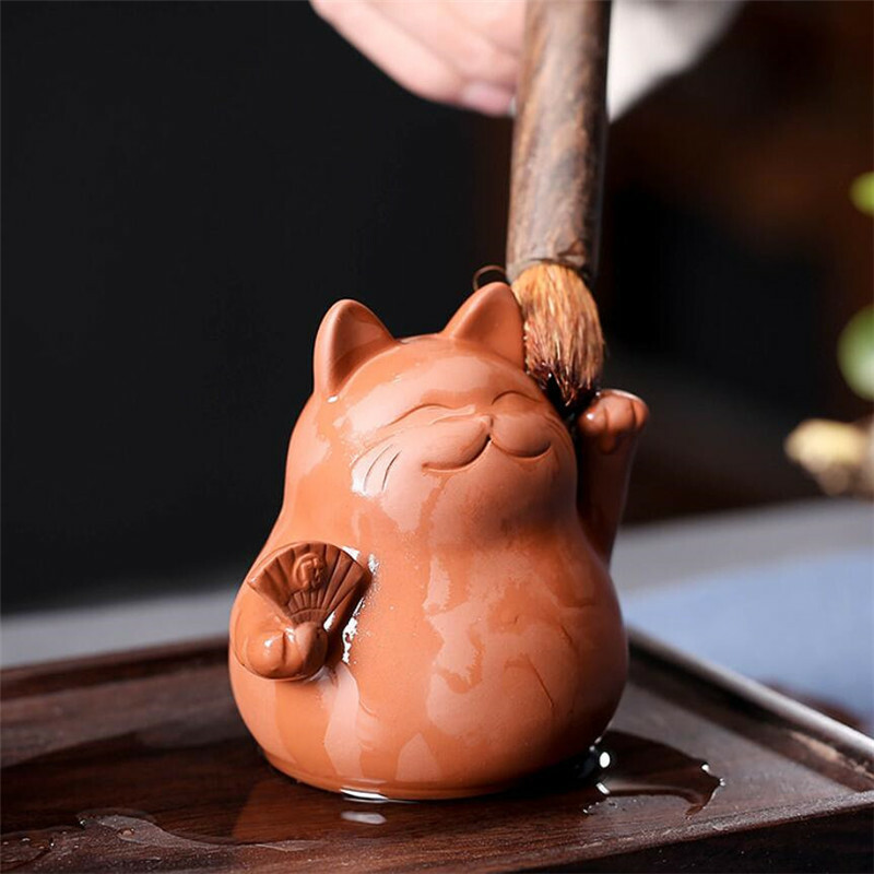 Chinese Zisha Tea Pet Maneki Neko Lucky Wealth Cat Purple Clay