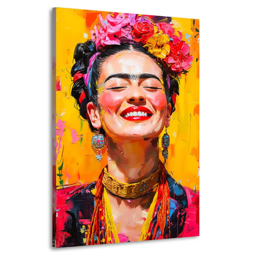 Leinwand Bild Lachende Frida Kahlo Abstrakt Wand Bilder Wohnzimmerbild Wanddeko