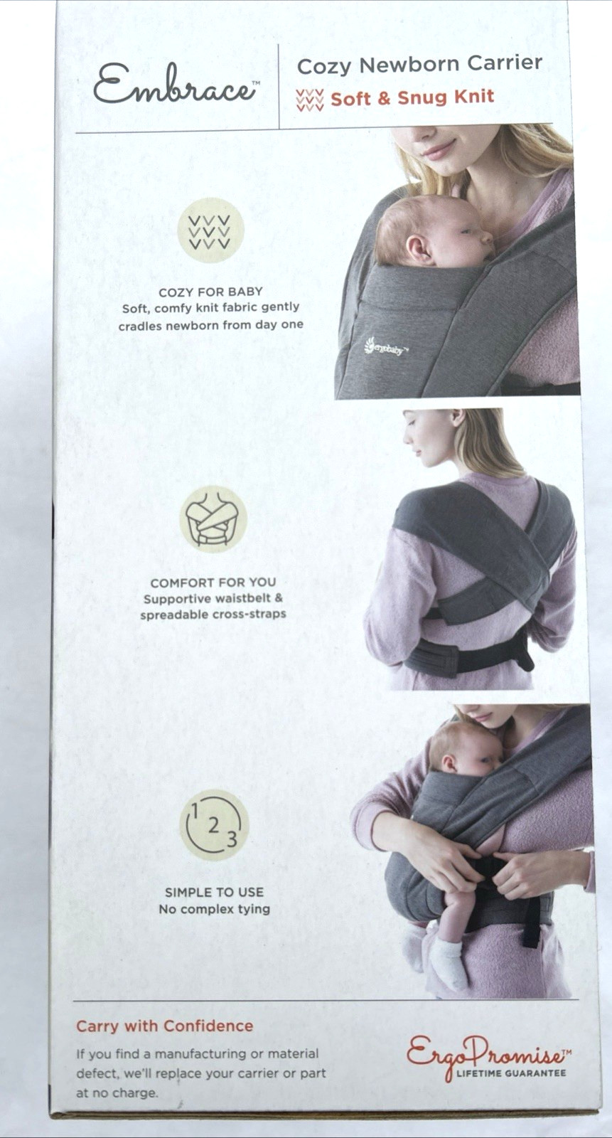 Ergobaby Embrace Cozy Knit Newborn Baby Wrap Carrier, Pure Black