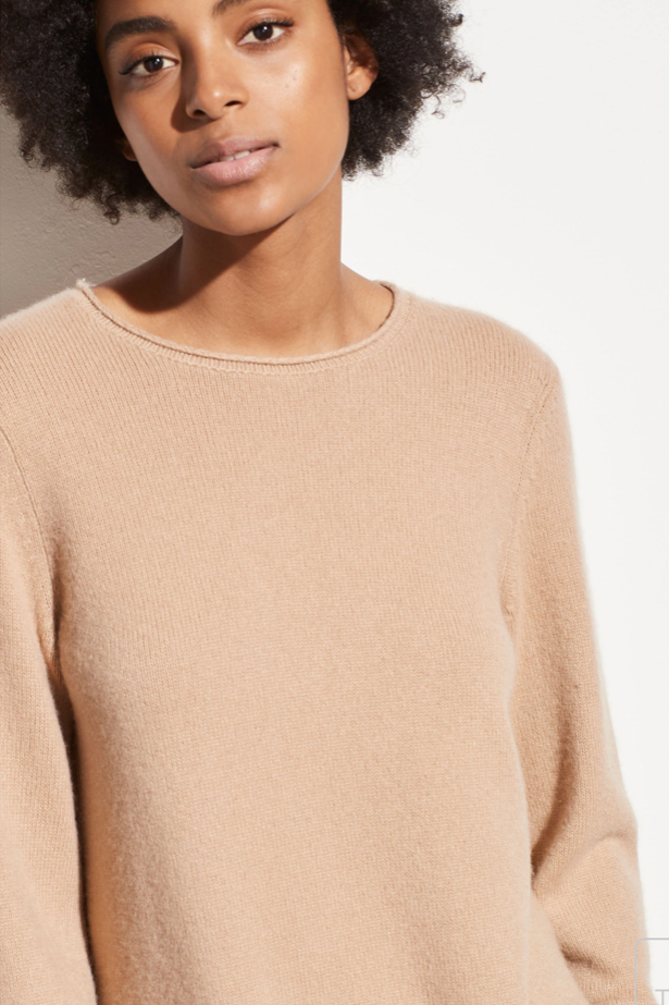 Vince Cashmere Crew Neck Tunic Top Sweater XS Camel Brown 