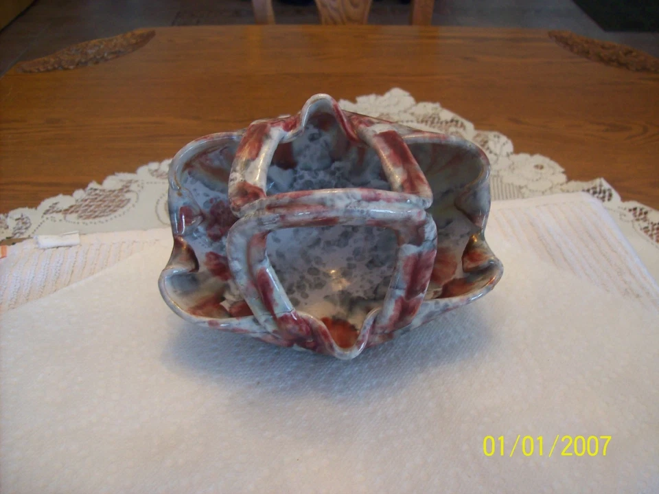 Винтажная керамическая корзина из художественного стекла с ручкой из красного и серого мрамора для вина - Изображение 3 из 4