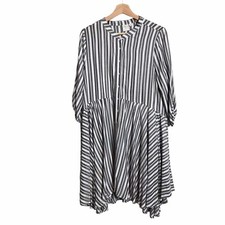 Adyson Parker Medium Rayon Striped Roll Tab Sleeve Lagenlook Shirt Dress Comfort