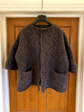 Eskandar Brown & Black Boucle Wool Cropped Boxy Jacket Hand Loomed In Scotland