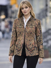 COLDWATER CREEK Tapestry Jacket Blazer Multicolor Open Front vintage WOMEN Sz XL