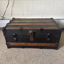 Vintage Wooden Treasure Chest Lock Box with Unique Locking Mechanism