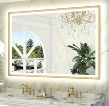 60x40 Led Bathroom Mirror With Lights Gold Frame Frontlit Backlit Anti Fog 60x40 Led Bathroom Mirror With Lights Gold Frame Frontlit Backlit Anti Fog