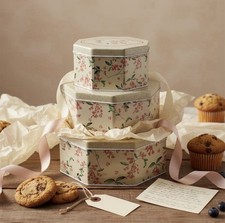 3PC Cake Storage Tin Floral Airtight Metal Tins Biscuits Cookies Kitchen Nesting