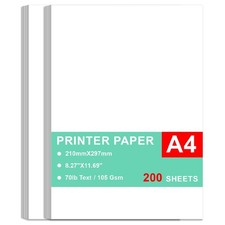 200 Sheets A4 Premium Bright White Printer Paper 28lb Bond 105 gsm 297mm
