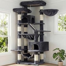 Heybly Cat Tree, 71-Inch-Tall Tower for Indoor Cats with 2 Perches, 2 Big Condos