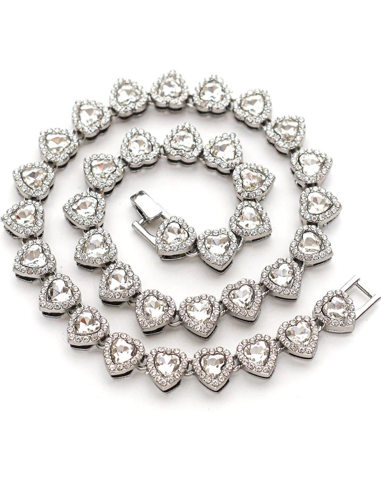 Iced Out Tennis Chain Necklace with Heart Pendants