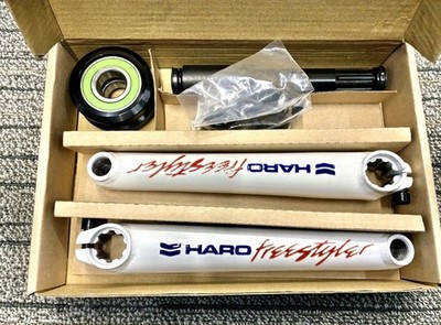 Old School BMX Style Crank Set Haro Logo White 175mm American B/B