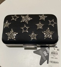 Black Clutch By Anna Sui x INC Rhinestone Stars  Hard. w/CROSSBODY Strap Glam