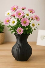 Elegant Black 3D Printed Vase – Modern Home Decor, Matte Finish