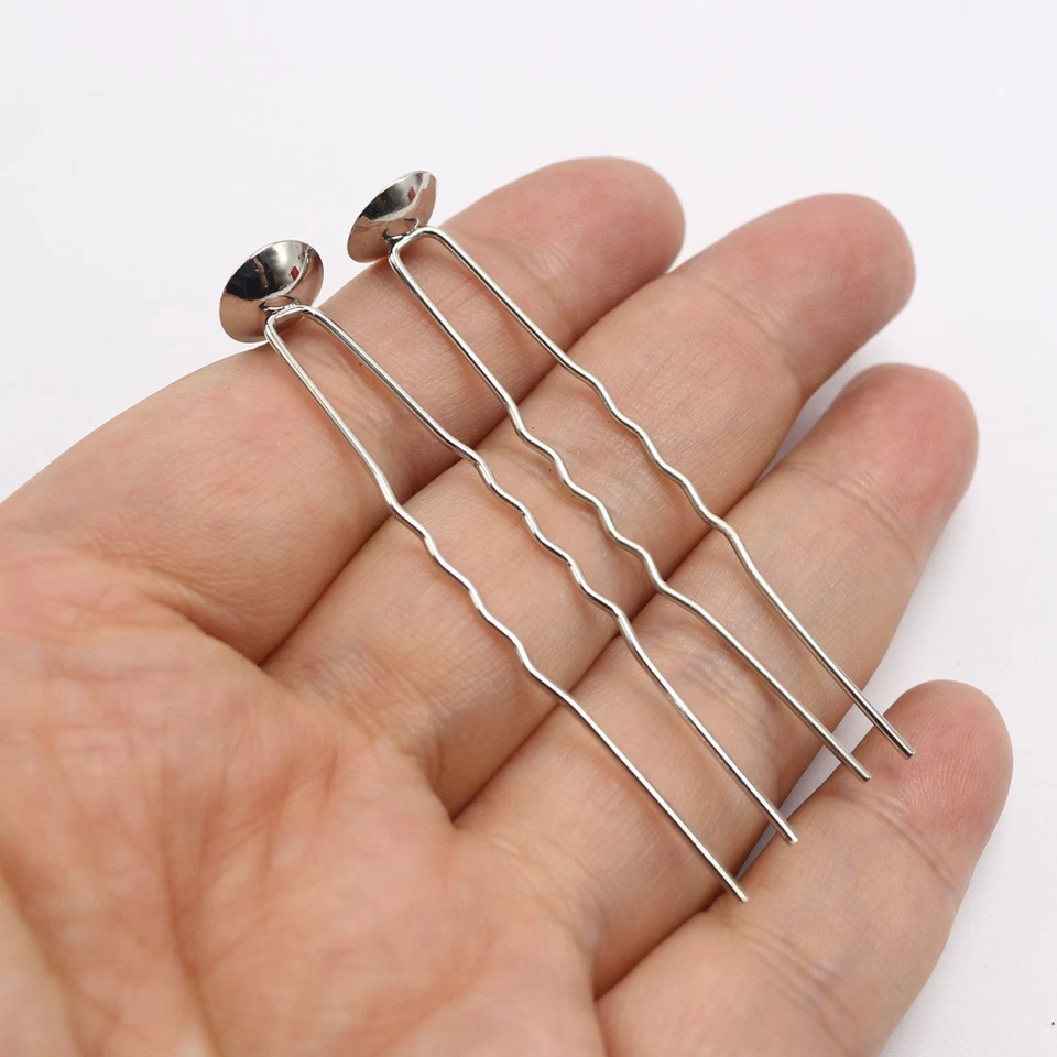 20 PCS Bridal Hair Combs - Silver Wavy U-Pins with 10mm Bowl Pads for Wedding - Image 3 of 4