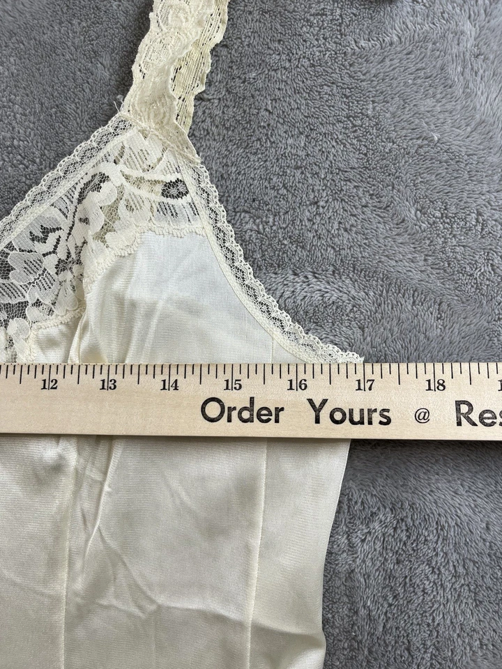 VANITY FAIR полный скольжения платье слоновой кости Sz 36 шелковистый мягкий нейлон кружева отделки романтический - Изображение 4 из 4