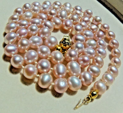 375 / 9 Karat Gelbgold Pfirsisch Perlen Collier ca. 51,1 cm, 24,8 Gramm - Bild 1 von 4