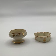 2 Willets Beleek Open Salt Cellars Pedestal and Heart Shaped