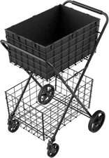 [2025𝐍𝐄𝐖] 2-Tier Extra Large Collapsible Grocery Cart On Wheels, 400lbs Shopp