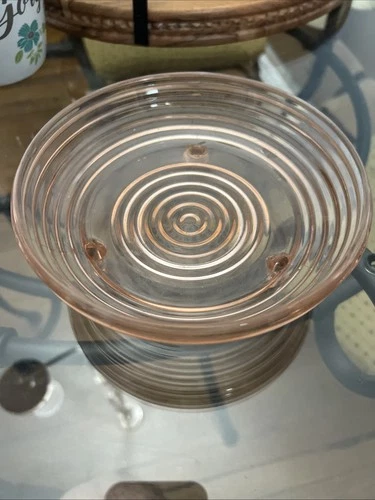 Vintage Anchor Hocking Pink Depression Manhattan Footed Bowl Candy Dish 6 1/2"