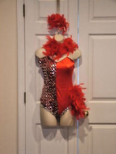 new in pkg 2 in 1 REDSILVER SEQUINS tap/jazz dance costume adult large FIT 7-11