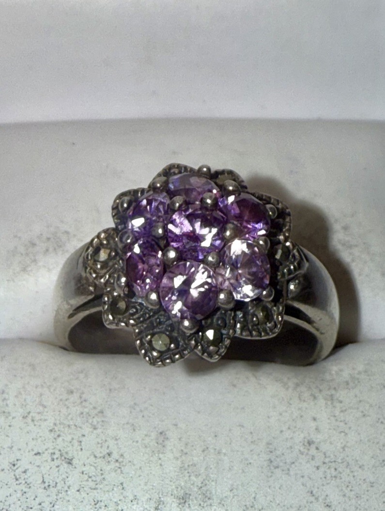 Vintage Solid Sterling Silver Round-Cut Amethyst … - image 1