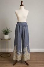 Wonderly Women’s L Gray Paisley Border Wide Leg Linen-Like Pants NWT A45